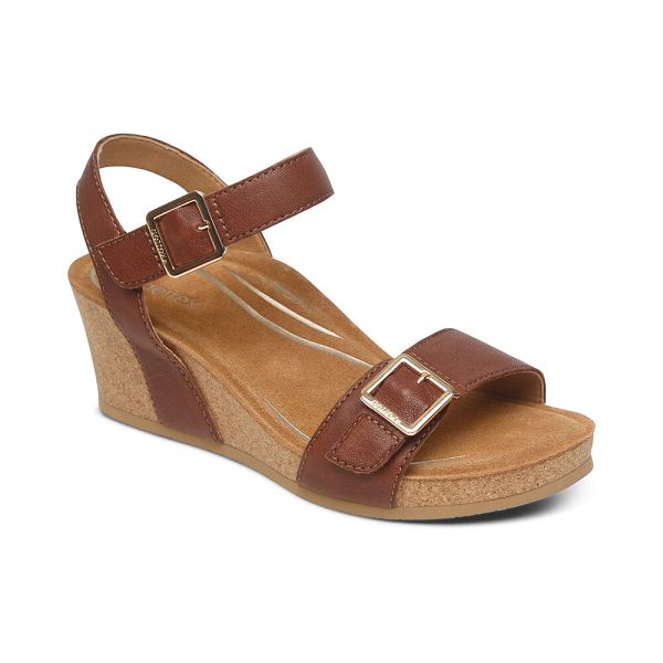 Aetrex Women's Lexa Quarter Strap Wedge Sandals Walnut Sandals UK 0180-489